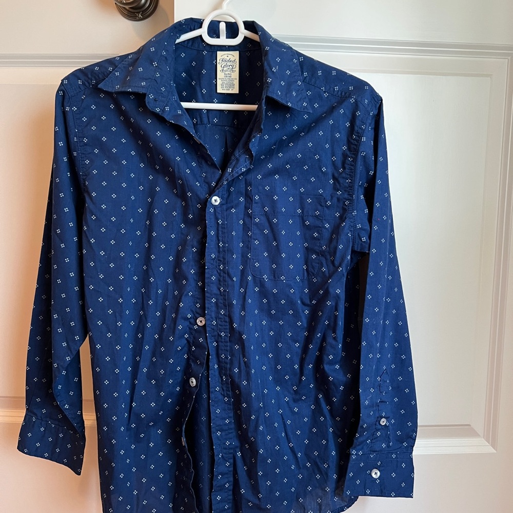 Blue Collared Shirt with White Accents